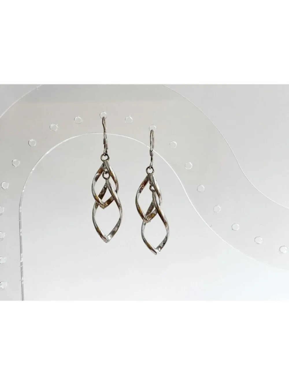 Double Marquise Shaped Art Deco Vintage Sterling Silver 925 Dangle Drop Earrings